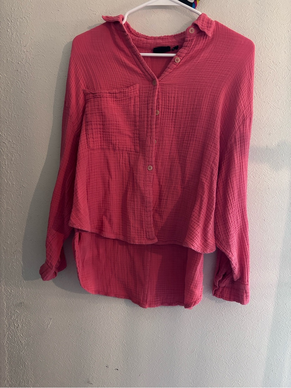 Urban Outfitters Rose Pink Button-Front Gauze Shirt